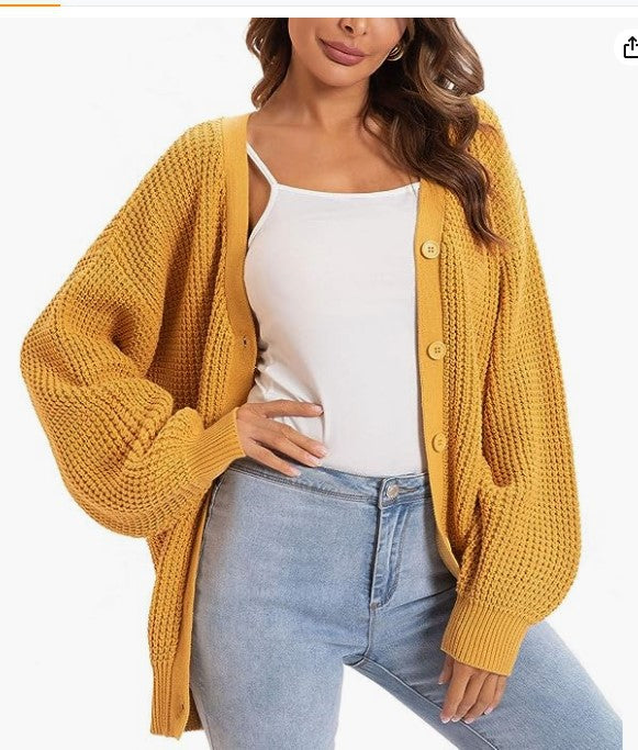 Ladies chunky knit cardigan with drop sleeves Lune London