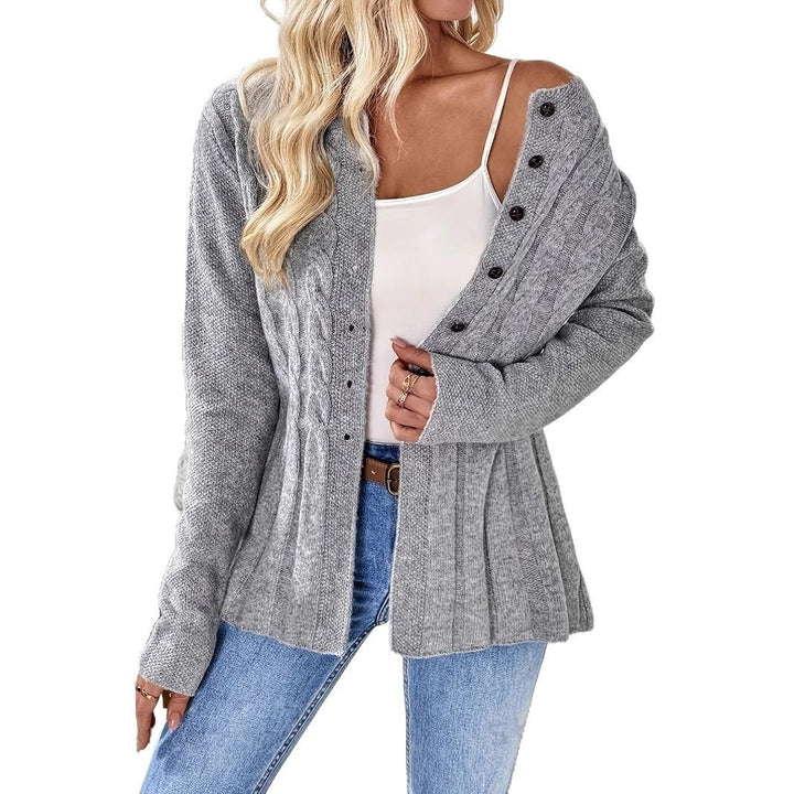 Knitted jacket for women with a subtle rib design and chic button details Lune London