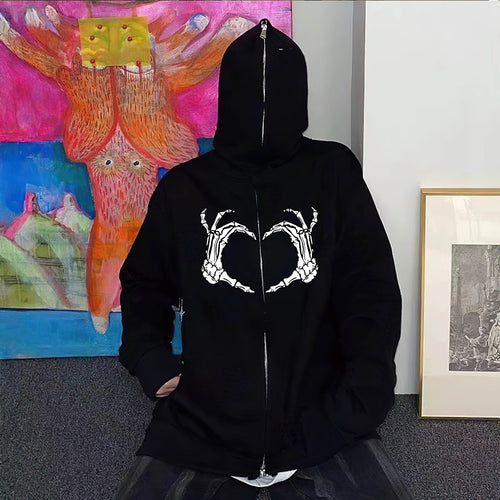 Hooded jacket for ladies with striking skeleton pattern Lune London