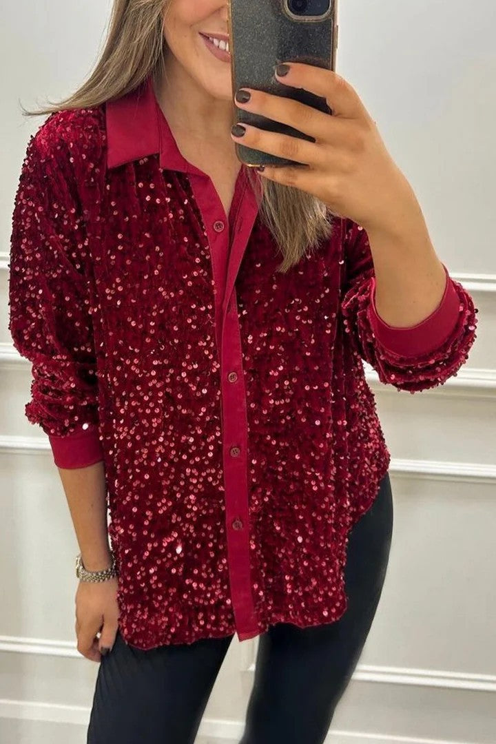 Blouse en sequins étincelants pour femmes avec col classique Chic & Stil