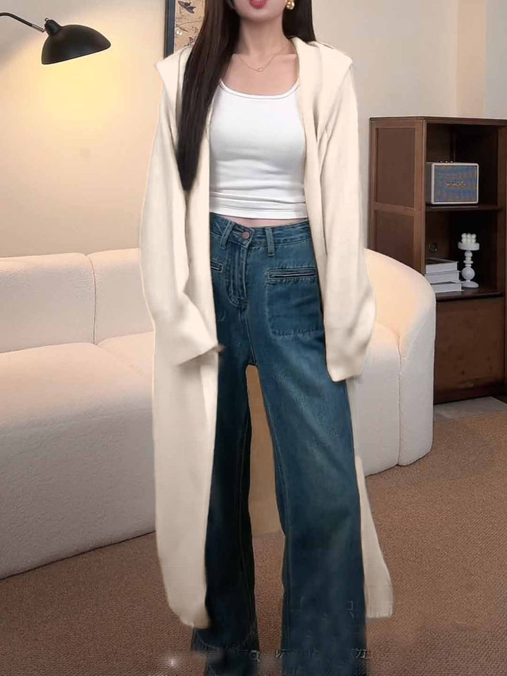 Manteau long en tricot pour femmes avec capuche décontractée et manches larges drapées
