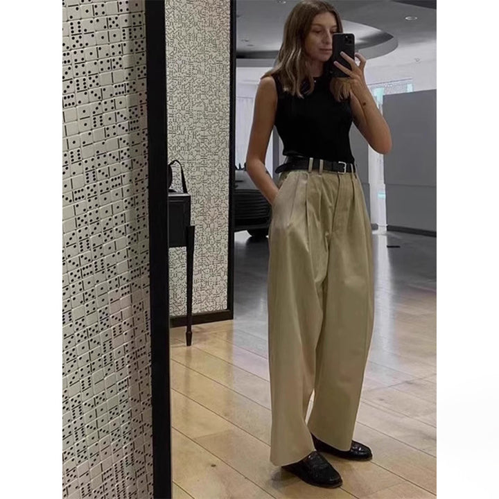 Pantalons en tissu à taille haute et coupe large pour femmes Chic & Stil