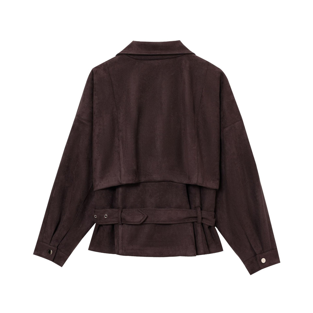 Elegant suede jacket for women with functional zips and a belt at the waist Lune London