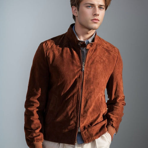 High-quality suede jacket for men with high collar Lune London
