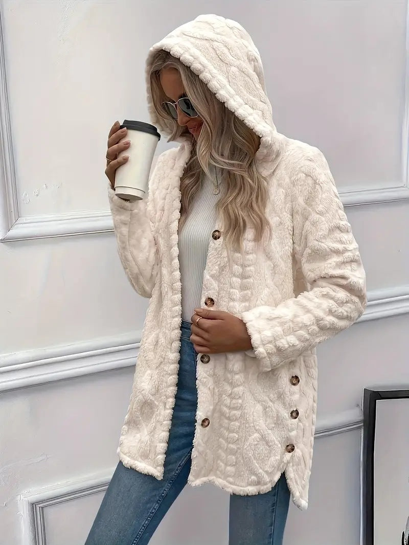 Fuzzy jacket for ladies with hood and button closure Lune London