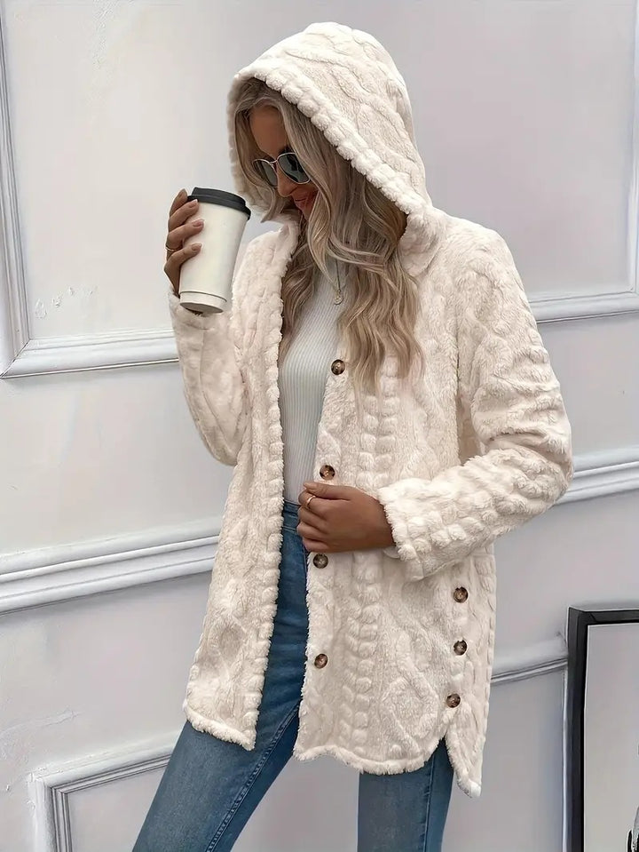 Fuzzy jacket for ladies with hood and button closure Lune London