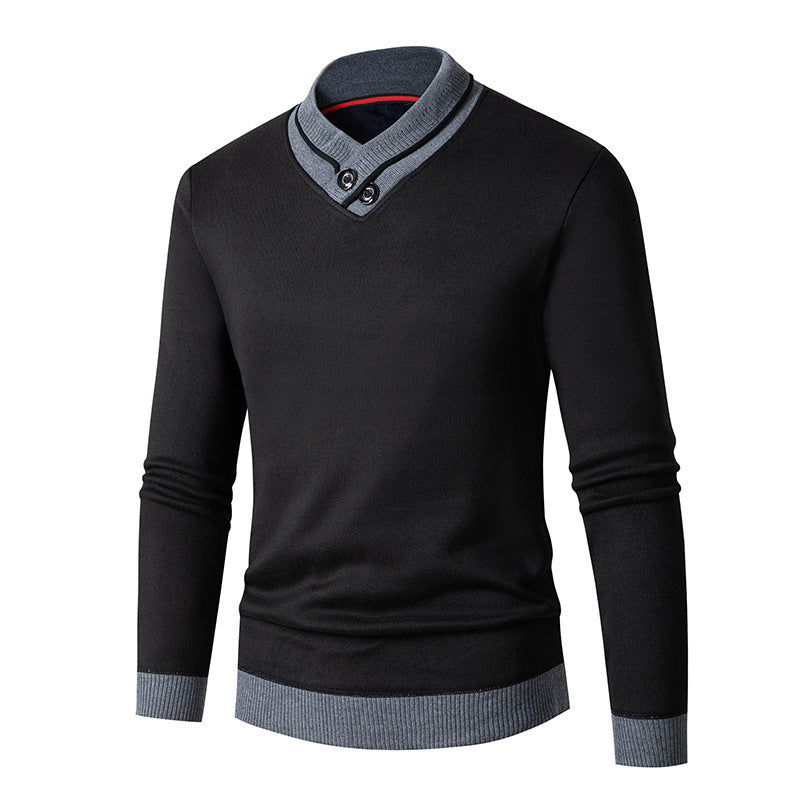 Trendy men's sweater with asymmetrical collar and button detail Lune London