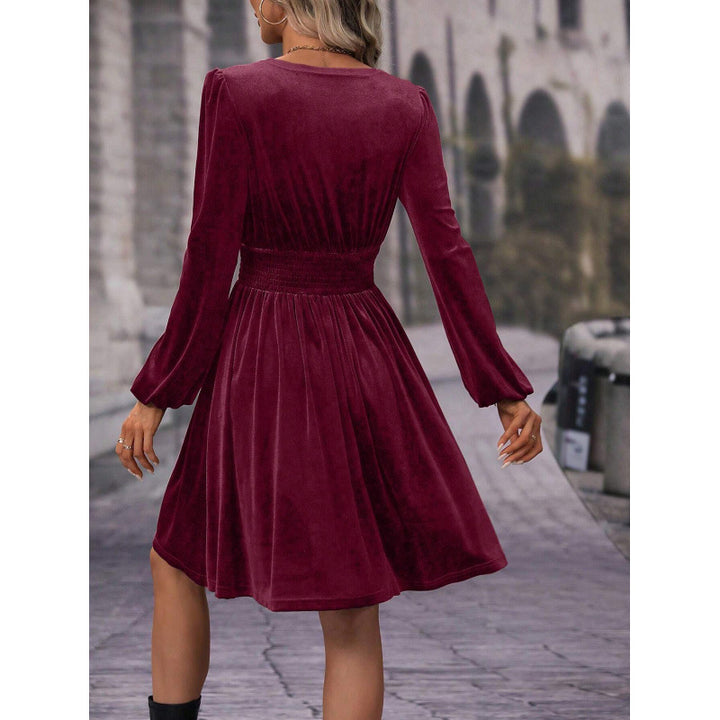 Skater dress for women with elegant gathers and V neckline Lune London