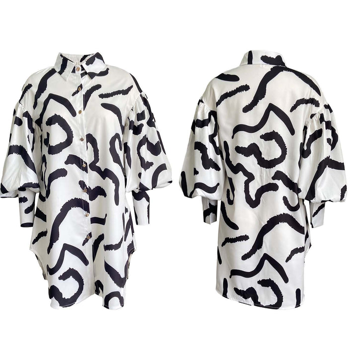 Trendy shirt dress for women with an eye-catching pattern and flared sleeves Lune London
