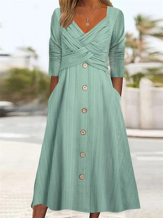 Maxi button dress for women with crisscross top detail Lune London