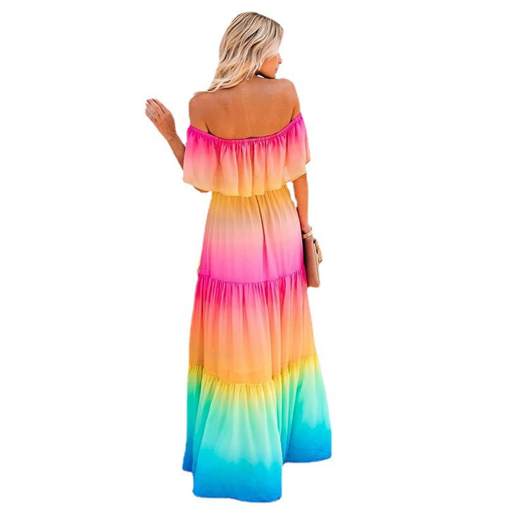 Lune London off-shoulder maxi dress for women with layered hem