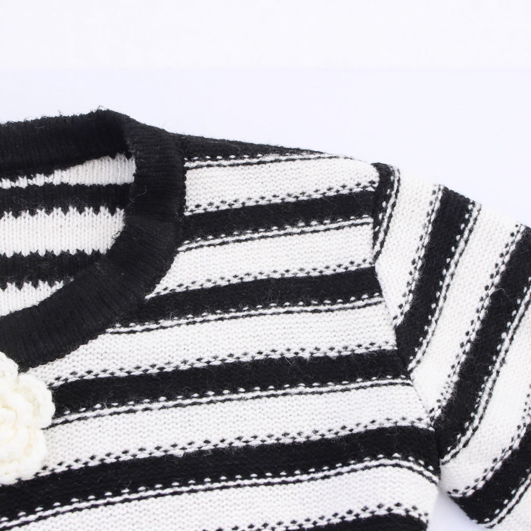 Striped knit jacket for ladies with floral button details Lune London