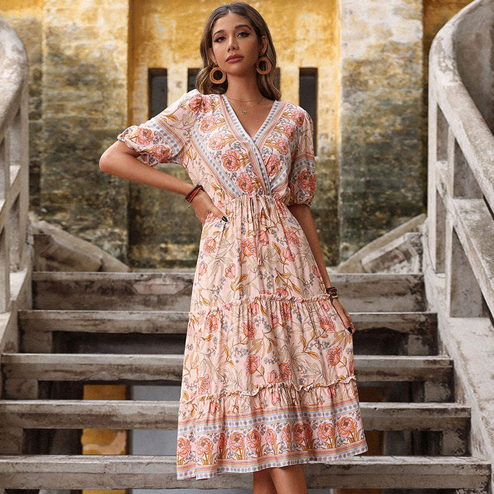Women Bohemian Pleated Midi Dress Lune London