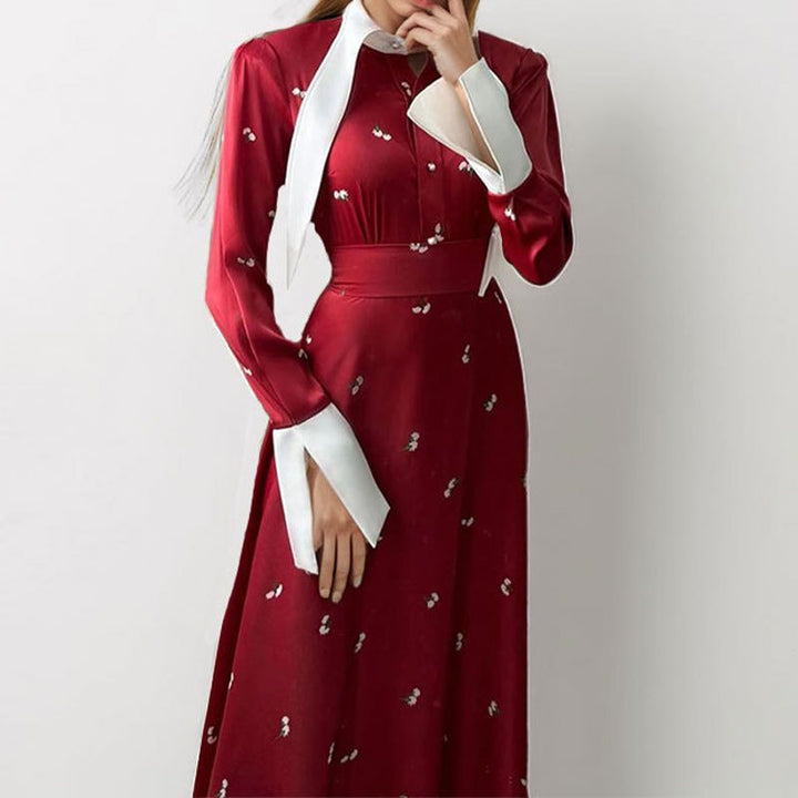 Maxi dress for ladies with elegant layered jacket and delicate embellishments Lune London