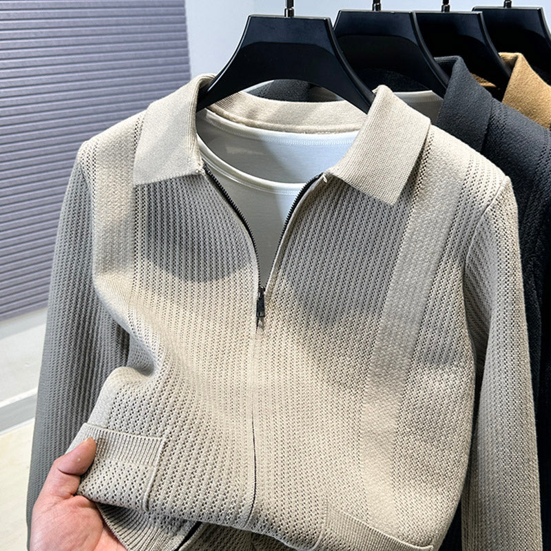Womans sweater with textured zipper and classic collar Lune London