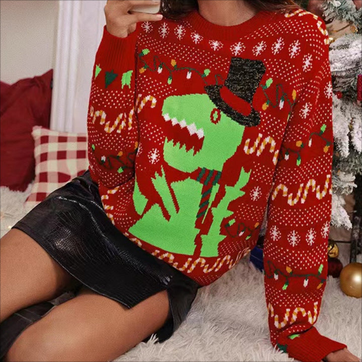 Christmas sweater for women with T-Rex pattern Lune London
