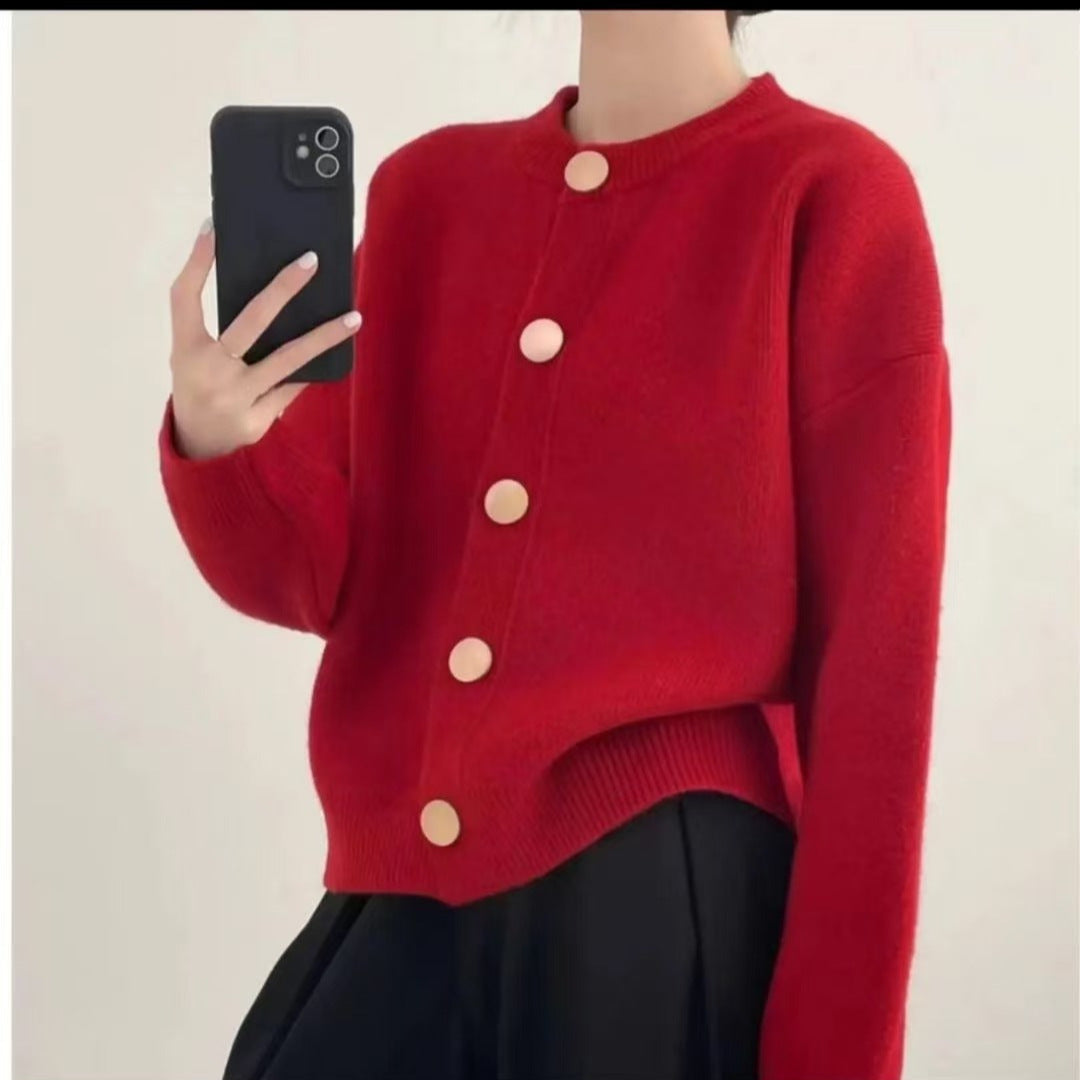 Ladies Cozy Knit Sweater with Large Buttons and an Elegant Design Lune London