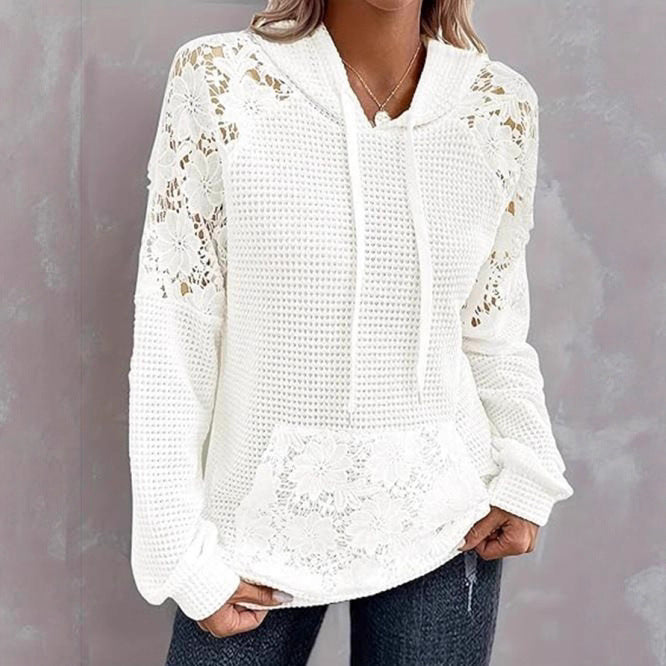 Oversized sweater for women with lace details and kangaroo pocket Lune London