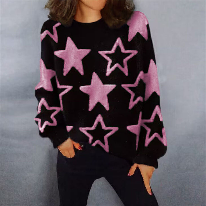 Ladies Comfortable Knit Sweater with Star Pattern and Chic Casual Cut
