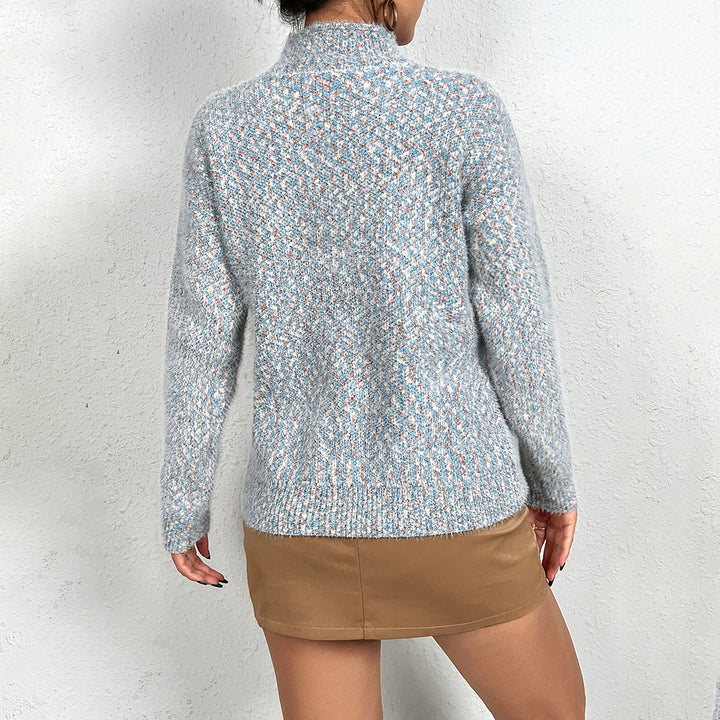 Knitted women's sweater with festive reindeer pattern and high collar Lune London