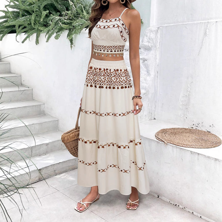Maxi dress for women with delicate embroidered pattern and airy silhouette Lune London