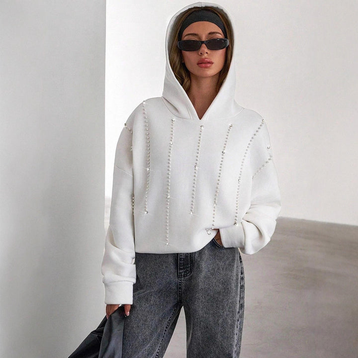 Oversized hoodie for women with elegant pearl accents Lune London