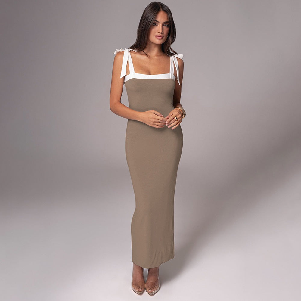Ladies Elegant Maxi Dress with Chic Knot Straps and Style
