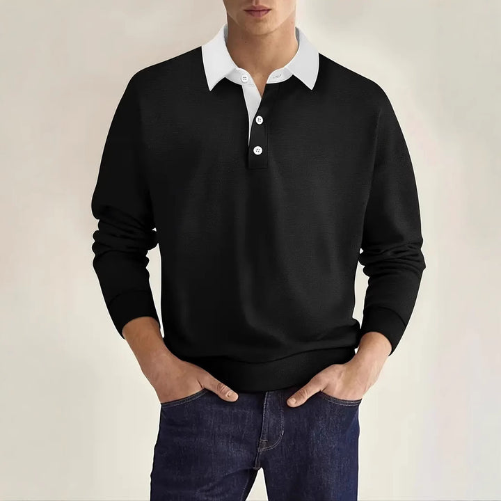Elegant polo sweater for men with button placket and contrasting collar Lune London