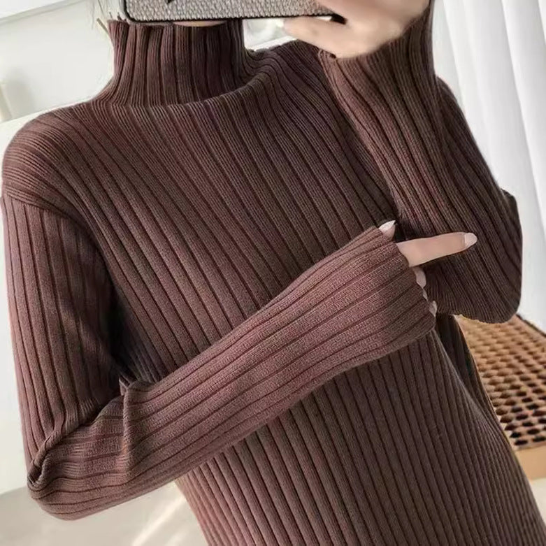 Knit dress for women with a fine ribbed texture and a high collar Lune London