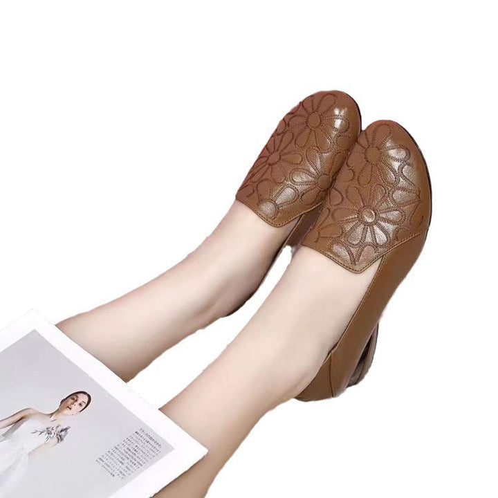Women’s slip-on heeled ankle boots in leather with floral pattern Lune London