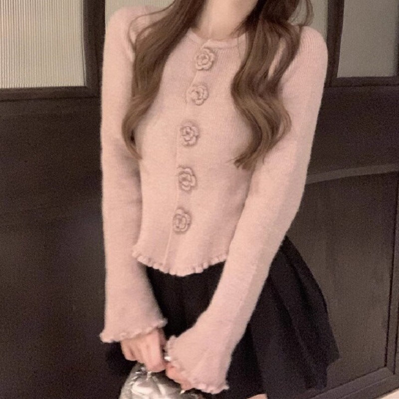 Elegant ladies cardigan with floral button details Lune London