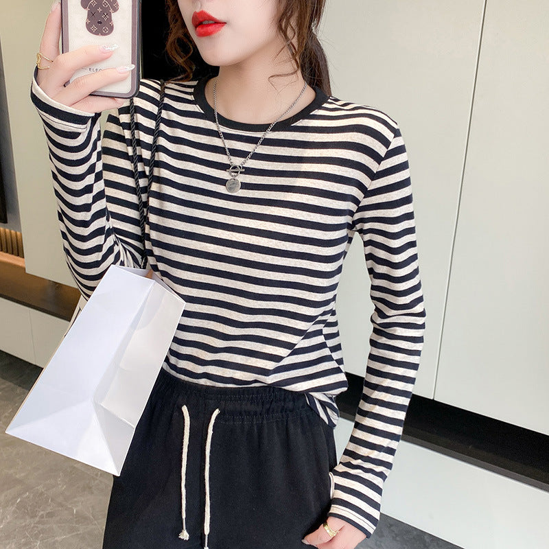 Women Long Sleeve Shirt with Maritime Striped Pattern Chic & Stil