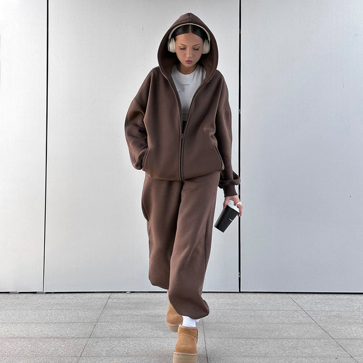 Women Comfortable Leisure Set with Hood and Elastic Waist Lune London