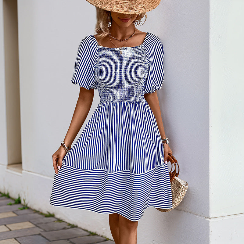 Smocked A-line dress for women with puff sleeves Lune London