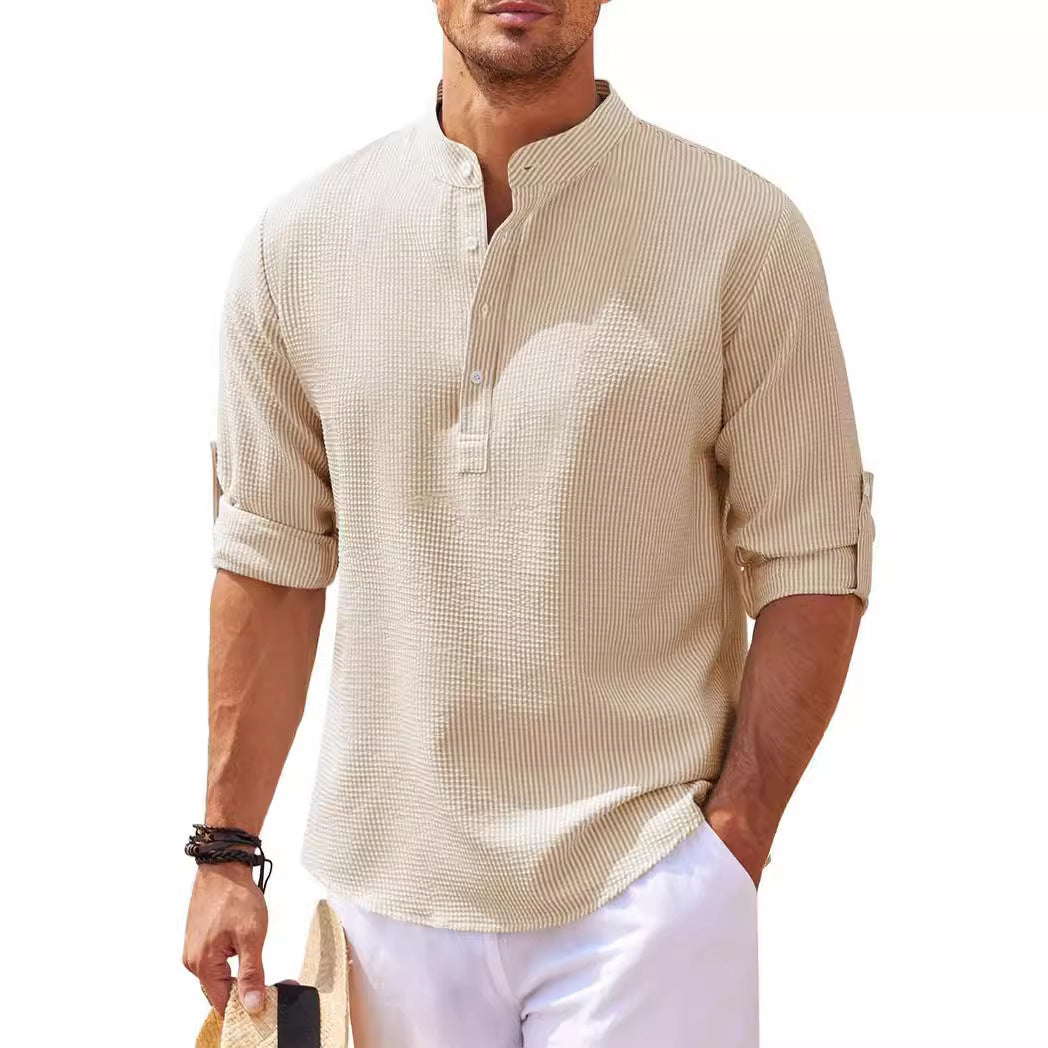 Casual long-sleeve shirt for men with a high collar and ribbed texture Lune London