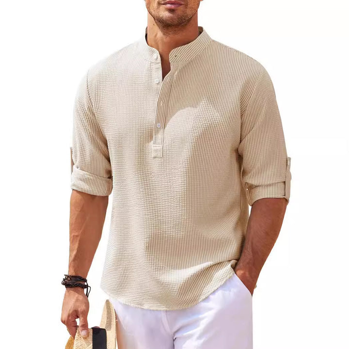 Casual long-sleeve shirt for men with a high collar and ribbed texture Lune London