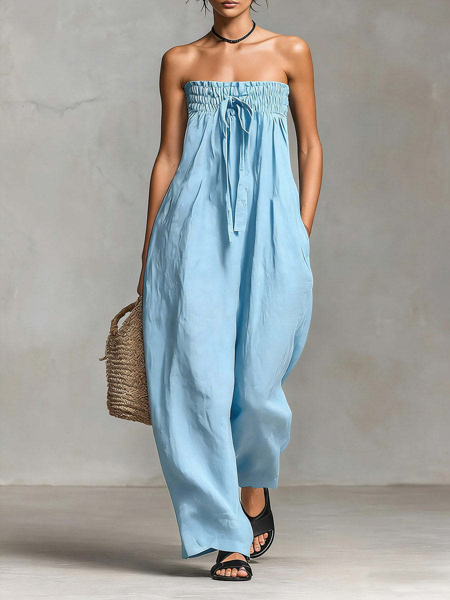 Women's Casual Jumpsuit with Elastic Top and Wide Leg Lune London