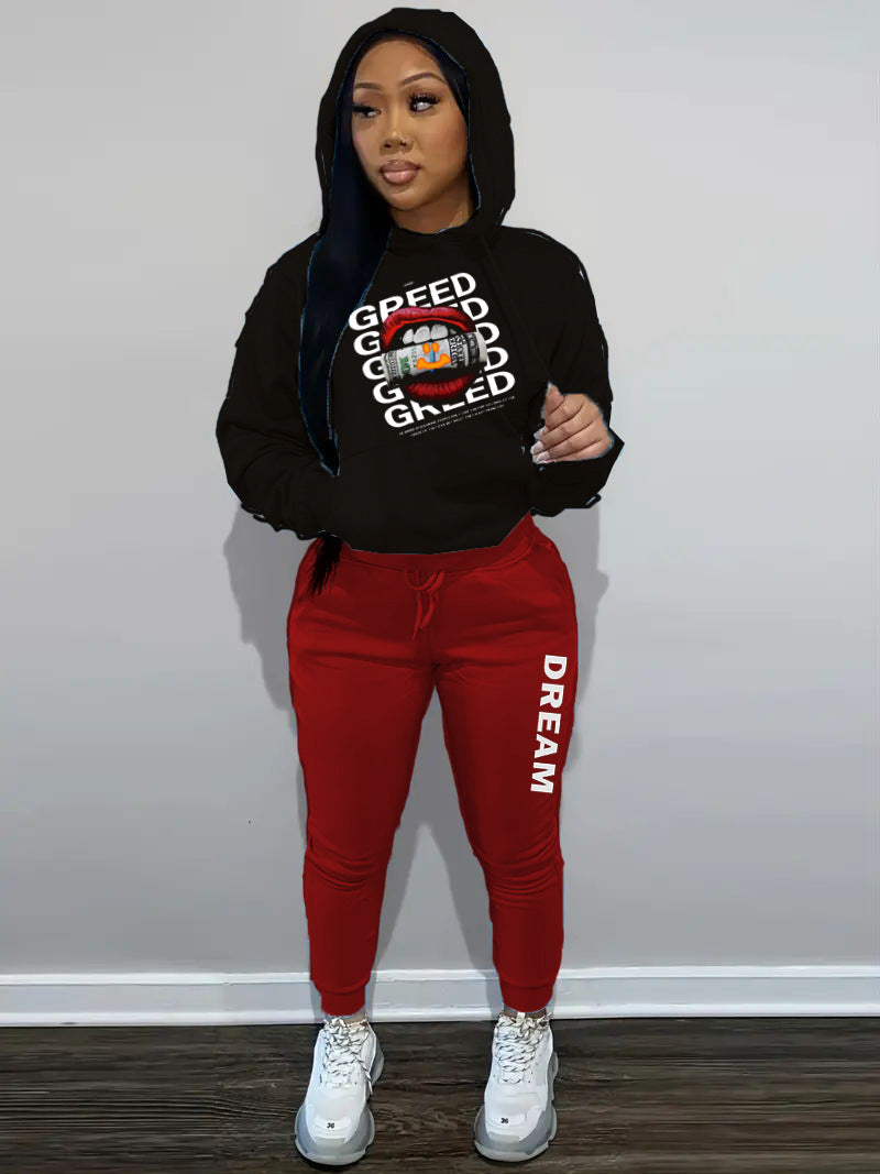 Women's hoodie and jogger pants set with creative print Lune London
