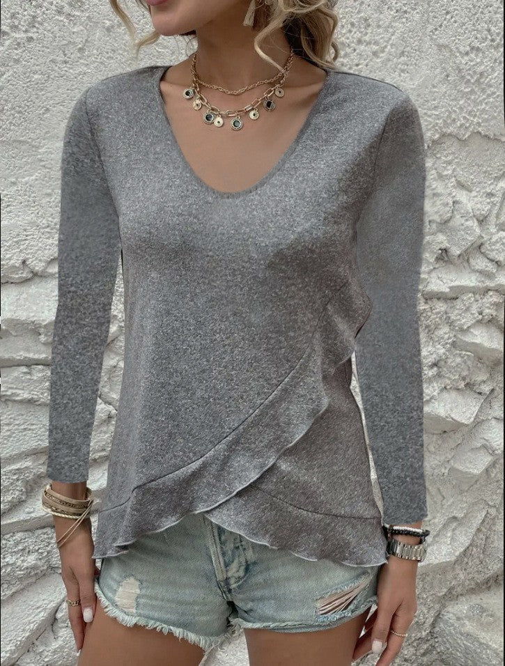 Ladies Refined finish top with V-neck and asymmetric hem Lune London