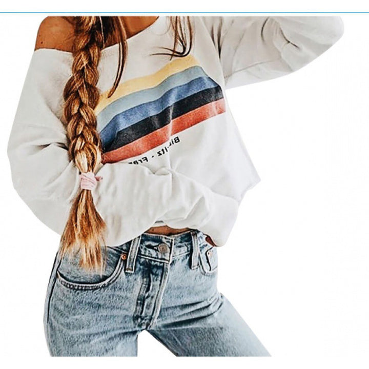 Sweatshirt femme à épaules dénudées avec motif de rayures contrastées Chic & Stil