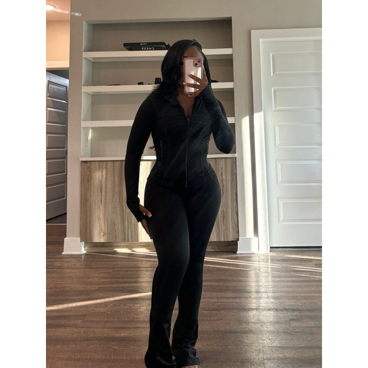 Fitted women's jumpsuit with high collar and full zip Lune London