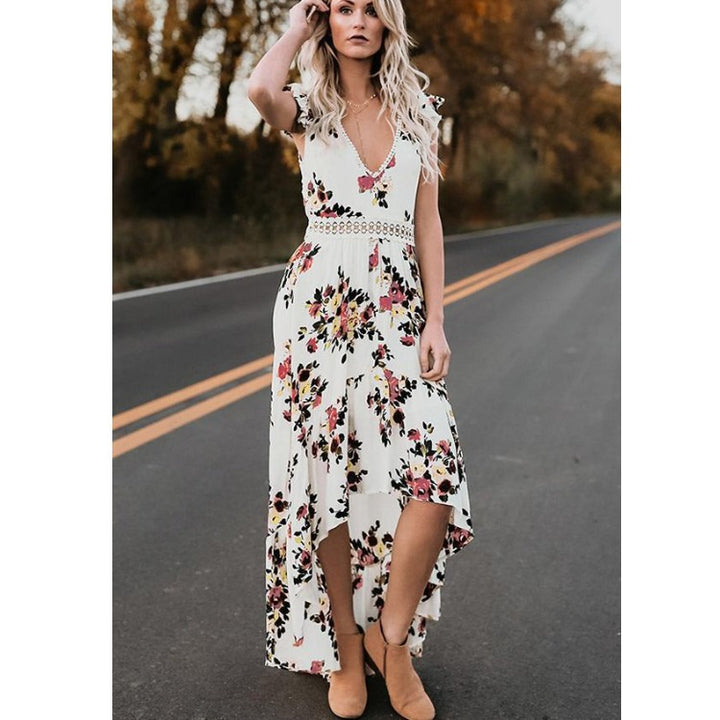 Ladies Floral High-Low Maxi Dress Lune London