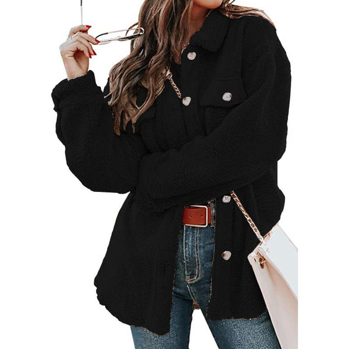 Ladies Comfortable Fleece Jacket with Practical Pockets and Chic Button Placket Style