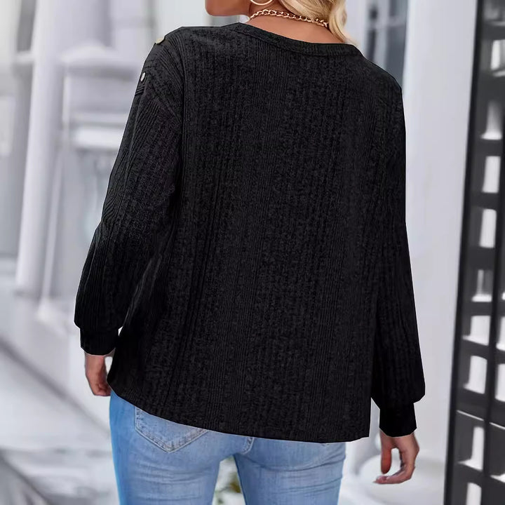 Ladies Stylish Knit Top with Dropped Shoulders and Button Details Lune London