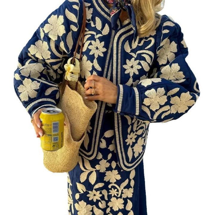 Women Embroidered Cotton Jacket with Floral Design and Soft Lining Lune London