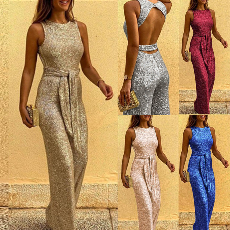 Sparkling evening dress for women with elegant waist belt Lune London