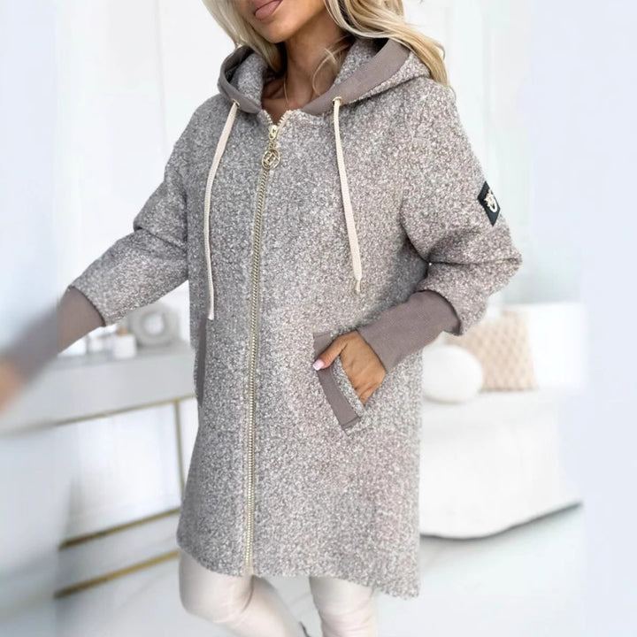 Ladies fleece long jacket with high quality zipper and hood Lune London