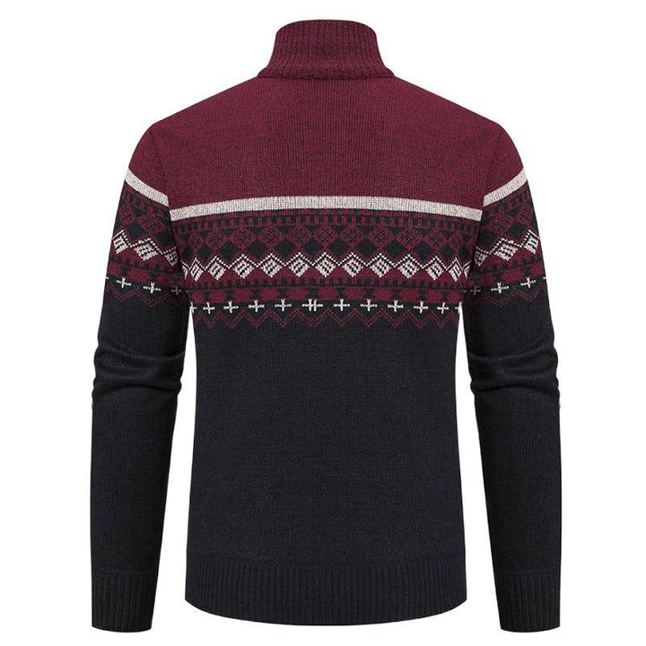 Men's Cardigan with Stand-Up Collar and Norwegian Pattern Lune London