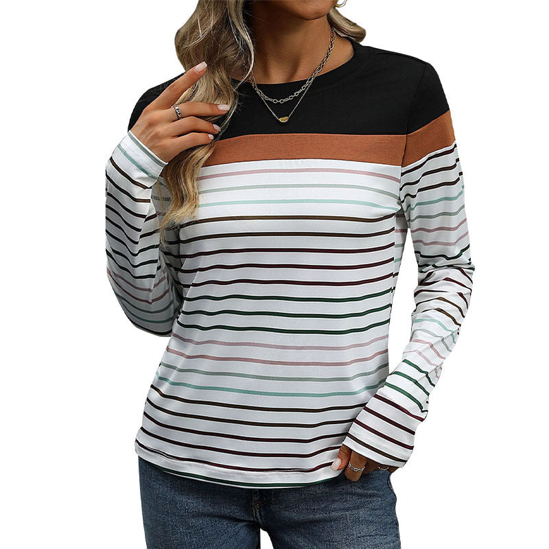 Ladies casual striped long sleeve t-shirt with round neck Lune London