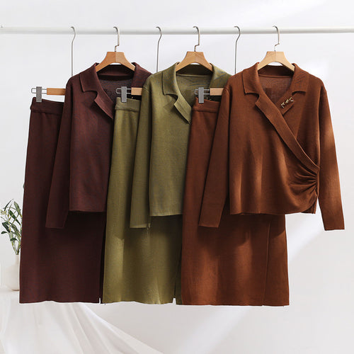 Elegant knit set for women with a wrap top and refined high waist Lune London